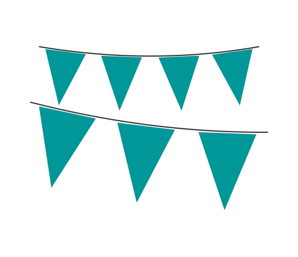 Bunting String Flags are durable and suitable for long term use outdoors and indoors, printed on PVC single or double-sided. Bunting is made in 10m lengths each and has 3 - 4 pennants per meter. They are very eye-catching and may be placed almost anywhere. Bunting String Flags come in either triangle, square or rectangle shapes, any required length available.